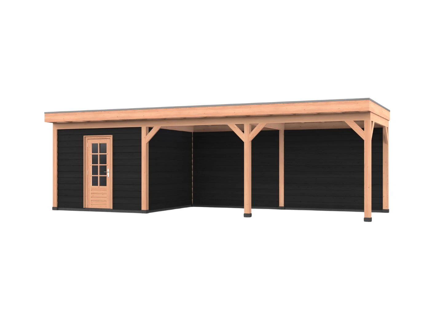 Douglas overkapping, 900 x 300, met zwarte schuur en achterwand, Westwood Comfort Green - Afbeelding 1